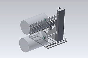 Removal stand with pushing device for completed rolls on a film cutting system
