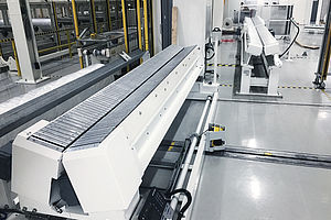 Conveyor line for foil coils, with removal wagon and coil scale. Max. load 5mt